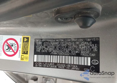 2016 Lexus Es 350 from USA, damaged, VIN JTHBK1GG0G2221090